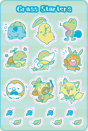 Pokemon Grass Starters 4"x6" Sticker Sheet