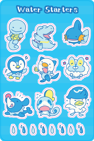 Pokemon Water Starters 4"x6" Sticker Sheet